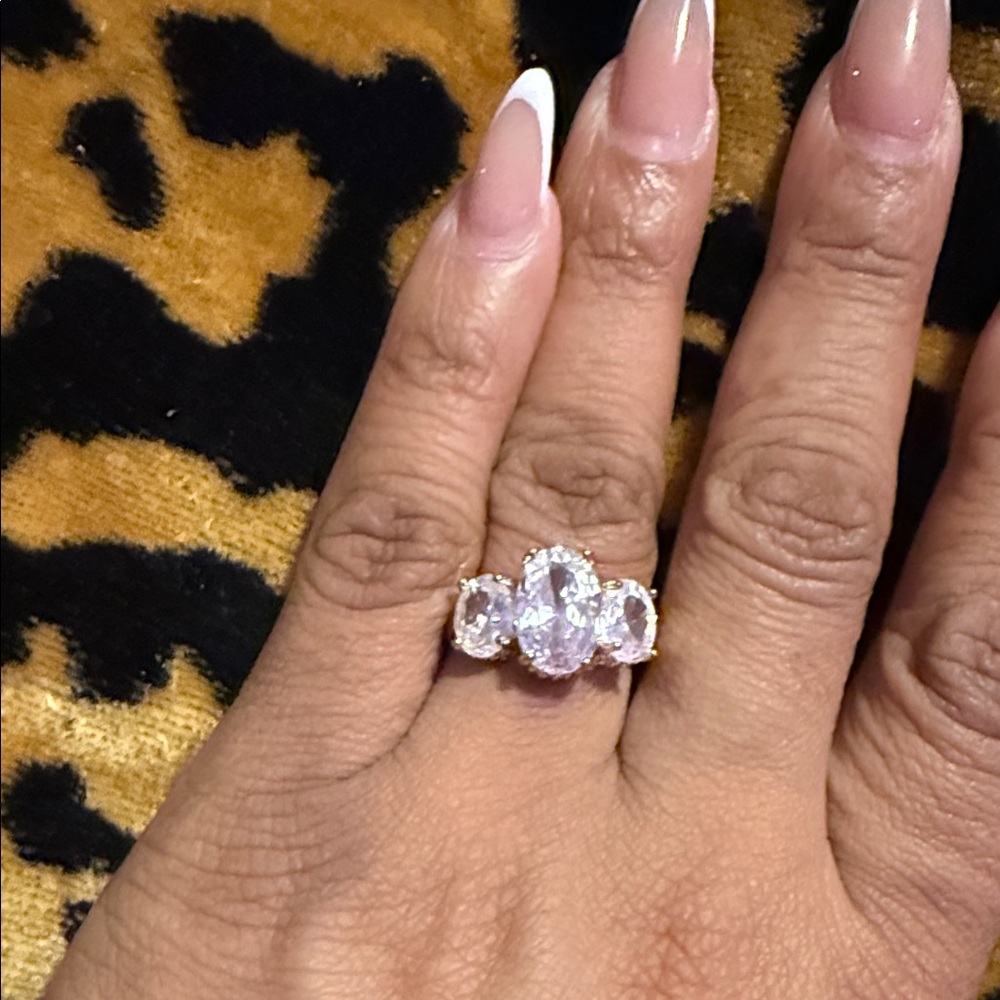Three-Stone  Cubic Zirconia Ring in Gold Tone
